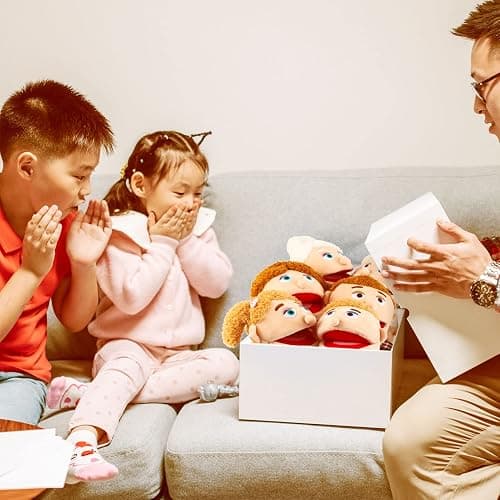 6 Pcs Family Hand Puppets 12 Inch Grandparents, Mom & Dad, Brother & Sister Plush Hand Puppet Toys Role-Play Toy Puppets for Kids Storytelling Imaginative Pretend Play Teaching Preschool(6 Family A) thumbnail 6