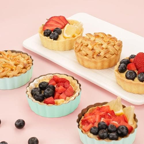 LIFVCNT 4 Pcs 3.6 Inch Mini Tart Pan Depth 1 Inch with Removable Bottom NonStick Tin - Green thumbnail 6