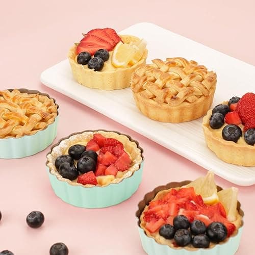 LIFVCNT 4 Pcs 3.6 Inch Mini Tart Pan Depth 1 Inch with Removable Bottom NonStick Tin - Green thumbnail 7