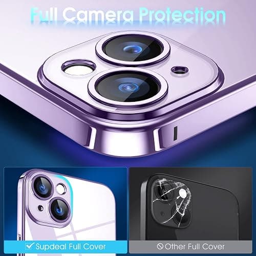 Supdeal Crystal Clear Case for iPhone 14, [Not Yellowing] [Camera Protection] [Military Grade Drop Tested] Transparent Shockproof Protective Phone Case Soft Silicone Slim Cover, 6.1 inch, Purple thumbnail 3