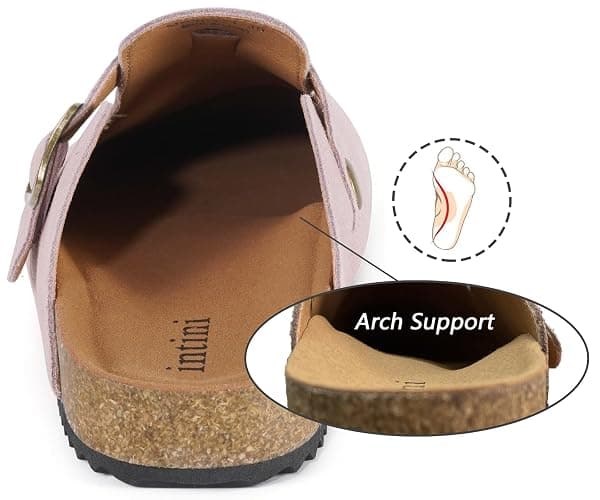Intini Womens Suede Clogs Mens Leather Mules Cork Footbed Sandals with Arch Support - 8.5 Women/7 Men - Pink thumbnail 3