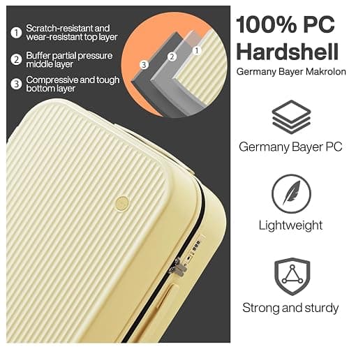mixi 26 Inch Large Checked Luggage PC Hardshell Suitcases with Wheels for Travel Woman Men, Lark Yellow thumbnail 5