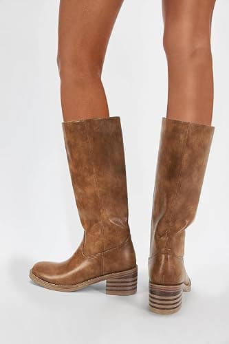 DOEYG Women's Banana Knee High Boots Square Toe Chunky Block Heel Tall Boots Wide Calf Fashion Comfortable Casual Pull on Long Boots thumbnail 6