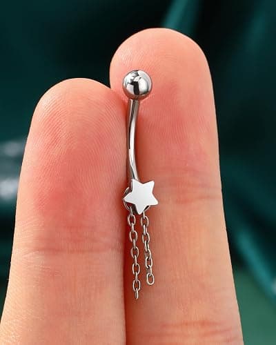 COCHARM Titanium Belly Button Rings, 14G Belly Navel Rings for Women Dangle, Surgical Steel Navel Piercing Jewelry thumbnail 6