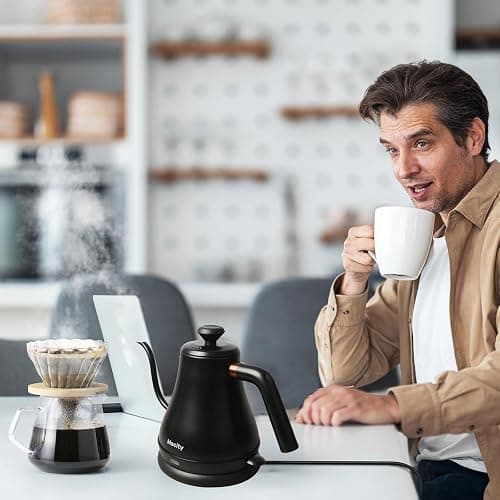 Mecity Electric Kettle Gooseneck Water Kettle Stainless Steel Tea Kettle Water Boiler Fast Heating, Auto Shut Off, 27 fl oz, 1000W, Matte Black thumbnail 2