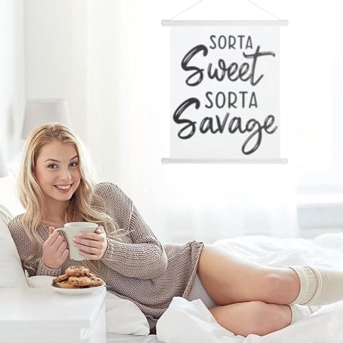 Spakon Teenager Girl Room Decor Sorta Sweet Sorta Savage Sign Aesthetic Hanging Stuff Cute Room Minimalist Wall Decor Bedroom Porch Aesthetic Decorations for Teen Girls thumbnail 6