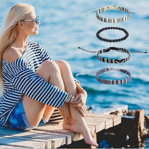 Beach Bracelet Set for Men and Women, Surfer Men Bracelet, Braided Boho Summer Bracelets Adjustable Men's Bracelet Handmade Women Bracelet String Rope Ankle Bracelets Birthday Gift thumbnail 2