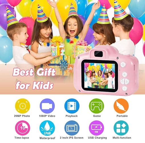 Agoigo Kids Waterproof Camera - Children Underwater HD Video Digital Camcorder, Portable Travel Toy for Toddler - Ideal Christmas Birthday Gifts for Boys Girls Age 3-12 with 32GB Card (Pink) thumbnail 3