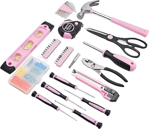 Amazon Basics Household Tool Kit With Storage Case, 142 Piece, Pink, 13.39 x 9.25 x 2.95 inch thumbnail 5