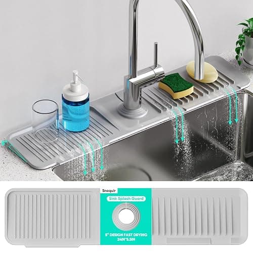 24 Inch Longer Faucet Mat for Kitchen Sink [5°Slope Fast Self-draining]Bathroom Kitchen Sink Splash Guard Silicone Sink Faucet Mat Splash Guard Kitchen Sink Area Tidy Splash Faucet Guard Draining Mat thumbnail 8