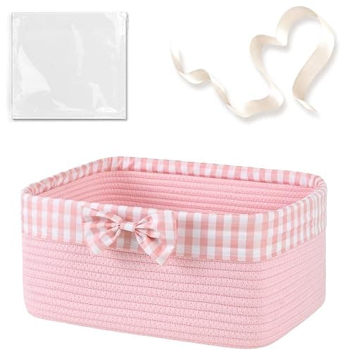 OIASKET Basket for Gifts Empty, Large Gift Basket 13L with Gift Bag and Ribbon, Woven Cotton Basket for Baby Showers, Birthday, Wedding, Mother's Day, 13.58"x10"x5.9", Pink - Image 1