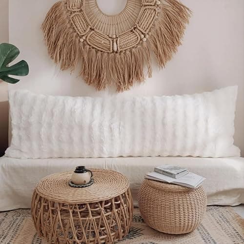 Chumerry Faux Fur Body Pillow Cover, Super Soft Fuzzy Plush Bedding Pillow Long Pillowcases 1 Pieces, Chic Striped Plaid Geometry Decorative White Body Pillowcase for Couch, Bed, 20 x 54 Inches thumbnail 9