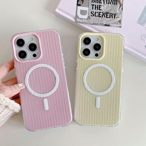 Case for iPhone 13,Cute Candy Vertical Stripe Drop-Protection Slim Anti-Slip with Wireless Charging Shockproof TPU+PC Magnetic Phone Case for iPhone 13,6.1 inch 2021 (Yellow) thumbnail 5