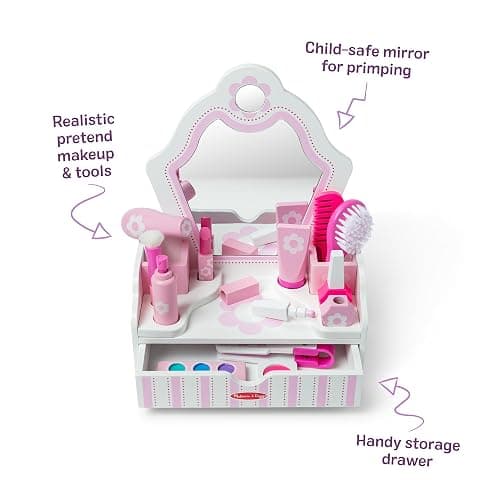 Melissa & Doug Wooden Beauty Salon Play Set, 18-Piece Vanity with Pretend Play Toys, Makeup, Mirror, Accessories & More, Preschool Toys for Girls & Boys Ages 3+ - FSC Certified thumbnail 6