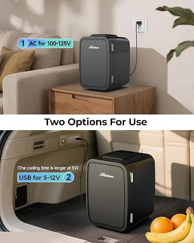 BEICHEN Mini Fridge, 4 Liter/6 Can Portable Refrigerator for Bedroom Office Dorm Car– Fast Cooling, Low Noise, 100-125V AC/5-12V USB Small Compact Refrigerator for Skincare, Food, Drinks(Black) thumbnail 4