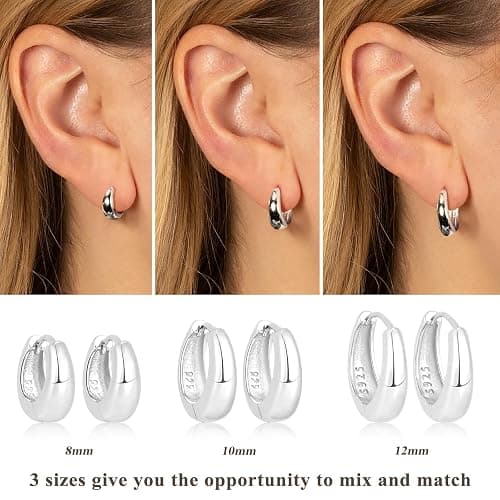 Poxtex Small Sterling Silver Huggie Hoop Earrings Set for Women, Hypoallergenic 14K Gold Plated Hoops Stacks for Multiple Piercings, Dainty Cute Mini Lightweight Cartilage Studs Trendy Jewelry Gift thumbnail 4
