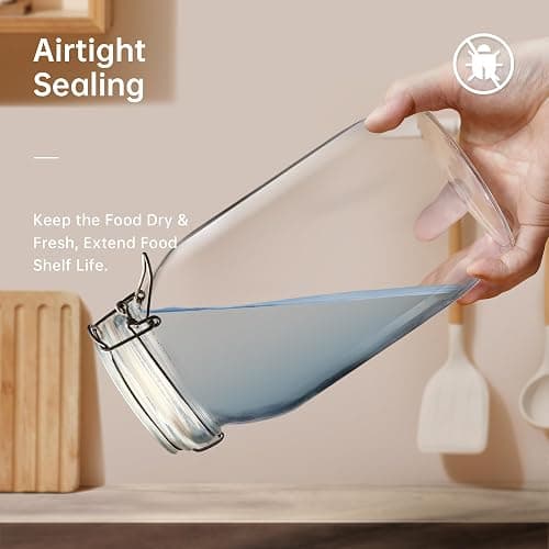 HomArtist Glass Jars with Airtight Lid Set of 6, 17 floz Wide Mouth Mason Jars with Clamp Lids,Glass Sealed Jars with Air Tight Lids, Best for Kitchen & Pantry Food Storage thumbnail 5