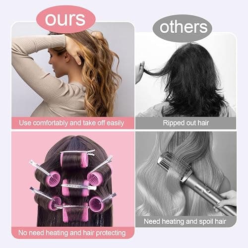 IKOCO Hair Rollers Set, 4 Sizes with 12 Clips and Comb - Self Grip Curlers for Long/Short Hair, Thermal Safe Rollers for Salon-Worthy Styling Pink thumbnail 5