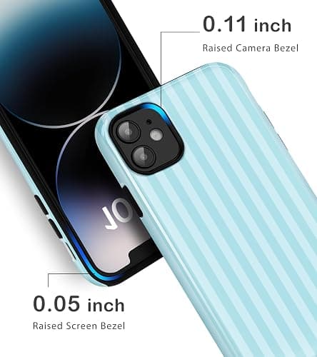 Amzfield for iPhone 12/12 Pro Cute Striped Phone Case, Teal | Stripes Phone Case, Summer Aesthetic Design for Women Girls Fall Chic Girly Pretty Dual Layer Hybrid Protection Elegant thumbnail 4