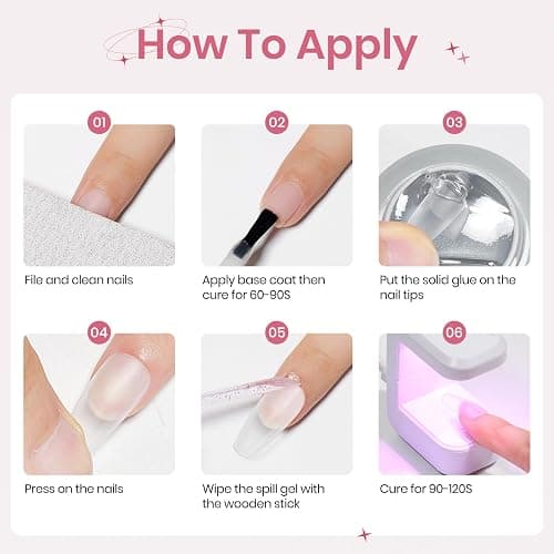 SUPWEE Solid Gel Nail Glue Set: 3d Gel Nail Art for Press On Nails with 240PCS Medium Coffin Gels Nail Tips Mini UV Lamp Nail Extension Home DIY Manicure for Women Girls thumbnail 7