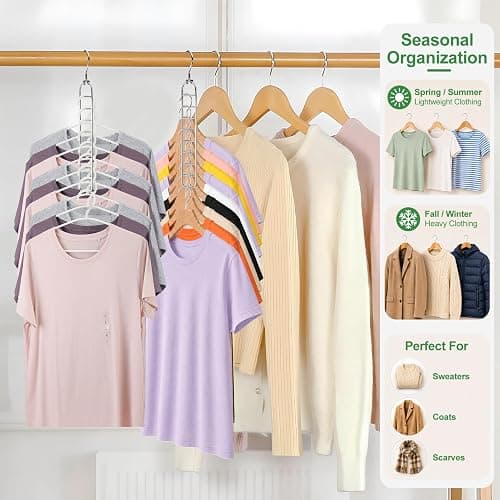 College Dorm Room Essentials, 9-Hole Space Saving Hangers for Closet Organizers and Storage, Heavy Duty Cascading Hanger with 360° Swivel Hook, Wide Slot Closet Space Saver for Wardrobe, Apartment thumbnail 7