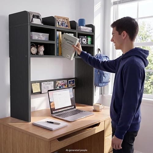 IGERI 37" Black Desk Hutch Dorm Top Only with Sheves Felt Board for College thumbnail 8