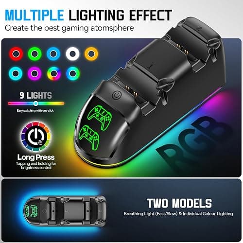 Rysker Controller Charger for PS5, Dual Charging Dock Station for PlayStation 5 Dualsense & Edge with RGB Light, Fast PS5 Dual Controller Charging Station with Cable Black for PlayStation Consoles thumbnail 2
