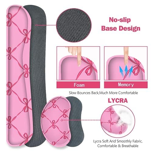 ToLuLu Large Mouse Pad Desk Pad Set, Wrist Rest Support Desk Mat for Keyboard Mouse, 4PCS 35.4”x15.7 XXL Giant Mouse Pad, Non-Slip Base Stitched Edges Mousepad Office Desk Decor, Hot Pink Bow thumbnail 5