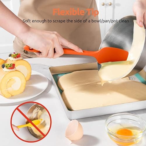 U-Taste Silicone Spatula Set: 600ºF High Heat Resistant, Seamless Food Grade Flexible Rubber Kitchen Cooking Mixing Baking Scraper for Nonstick Cookware Set of 3 (Orange) thumbnail 5