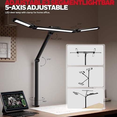 Honeywell Wide-Coverage LED Desk Lamp with Clamp, High-Efficiency 22W Eye-Caring Task Light with 4 Color Modes, Stepless Dimming & Adjustable Arm for Home Office and Multi-Monitor Desks, HJ3 thumbnail 4