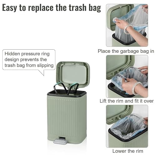 rejomiik Small Bathroom Trash Can with Lid 2.1 Gallon Soft Close Step Slim Garbage Can Waste Bin for Office, Bedroom, Kitchen, Light Green thumbnail 5