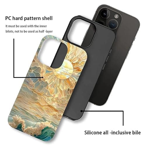 ZHEGAILIAN Case for iPhone 15,Ocean Waves Sun Rays Stained Glass for 2 in 1 Hard Shell + Soft Silicone,Shockproof Bumper Drop Protective Case for iPhone 15 thumbnail 4