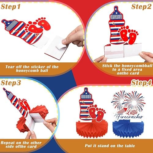 Humyoun 10 Pcs 4th of July Gender Reveal Decoration 250th Anniversary Gender Reveal Honeycomb Centerpiece Independence Day Little Firecracker Table Topper for Baby Shower Party(Independence Day) thumbnail 5