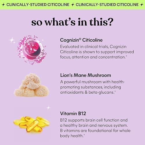 Lemme Focus Concentration & Brain Health Gummies with Cognizin Citicoline, Lion's Mane Mushroom, Vitamin B12 to Support Focus + Concentration - Gluten Free, Caffeine Free, Strawberry (50 Count) thumbnail 3