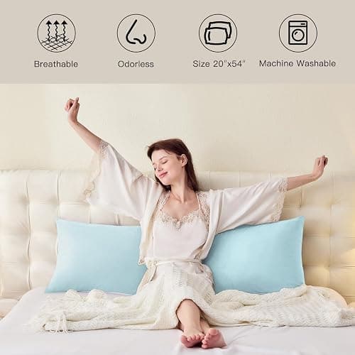 DOWNSTORIA Body Pillow Cover, Ultra Soft Microfiber Long Pillowcase, Envelope Closure Large Pillow Cases 20x54 inch (Light Blue) thumbnail 2