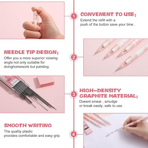 Mabor 4 Pcs Cute Mechanical Pencil Set Including 0.5mm Pastel Mechanical Pencils with 1 Tubes Refills Stationary Cute School Office Supplies for Writing Drawing Sketching thumbnail 3
