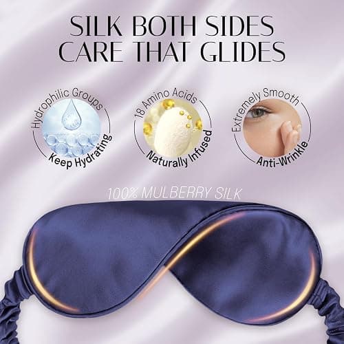 Silk Sleep Mask Eye Mask Blindfold with Double Layer Silk Filling and Elastic Strap for Full Night's Sleep, Travel and Nap, Soft Eye Cover Eyeshade with Luxury Bag and Ear Plugs by OLESILK (Navy Blue) thumbnail 3