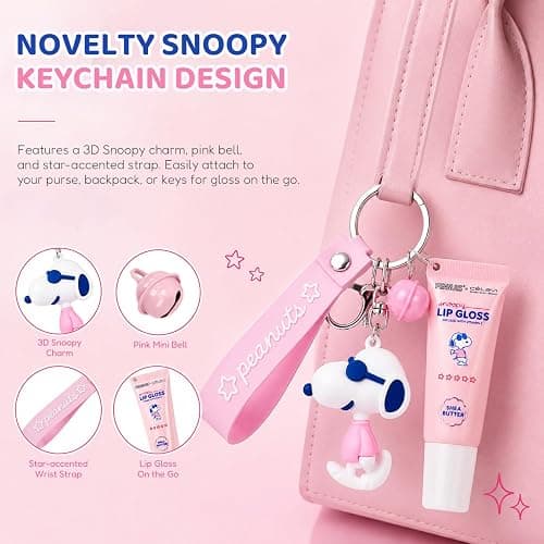 CELAVI x PEANUTS Snoopy Lip Gloss with Keychain Charm, 1 Pc, Shea Butter - Hydrating Lip Care, Cute Makeup Gift for Teens & Women thumbnail 4