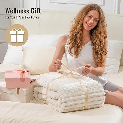 Uttermara Weighted Blankets for Adults, Queen Size 15lbs 60x80 Inches | Soft Warm Sherpa Fleece; Machine Washable; Filled with Glass Beads; Fuzzy Heavy Plush Throw for Sleep and Calm; Cream White thumbnail 6