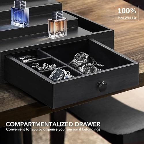 Cologne Stand Organizer for Men, 3 Tier Cologne Display Shelf with Velvet Lining Drawer and Compartments for Watch, Jewelry, Perfume Display Risers for Cologne, Great Gift for Father thumbnail 5
