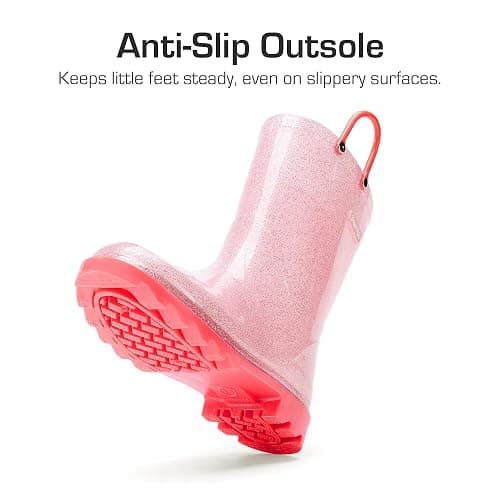 DREAM PAIRS Kids Rain Boots Glitter Boys Girls with Easy-on Handles Sparkly Waterproof Boots Outdoor Playing Rain Boots Unisex-Child thumbnail 4