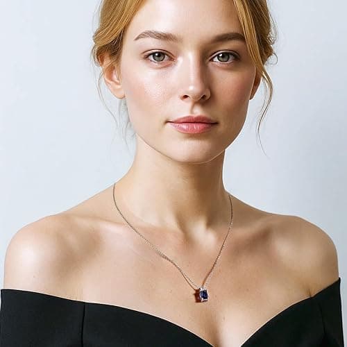 Rectangle Cubic Zirconia Pendant Necklace for Women Silver Birthstone Jewelry Gemstone Necklace Gift thumbnail 2