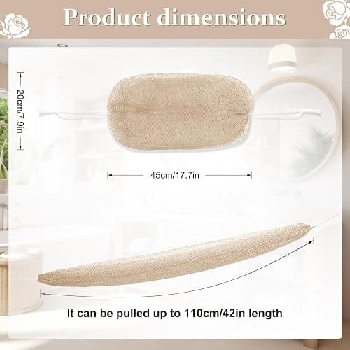 MuiiuM African Net Sponge Authentic with Knots, Colourfast Exfoliating Body and Back Scrubber, Extra Long Quick-Dry Bath Shower Net Loofah for Rich Lather and Dead Skin Removal (Flaxen) thumbnail 2