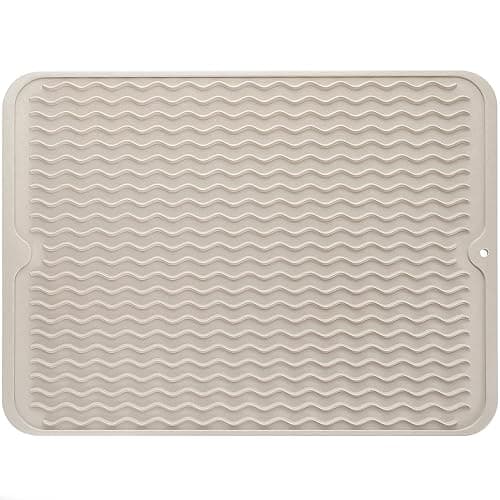 MicoYang Silicone Dish Drying Mat — Quick-Dry Ridges Counter & Sink Pad, Heat-Resistant Trivet to 450°F, Non-Slip & Dishwasher Safe, Roll-Up Storage, 18 Colors & 9 Sizes (Tapioca, 16"×12") - Image 1