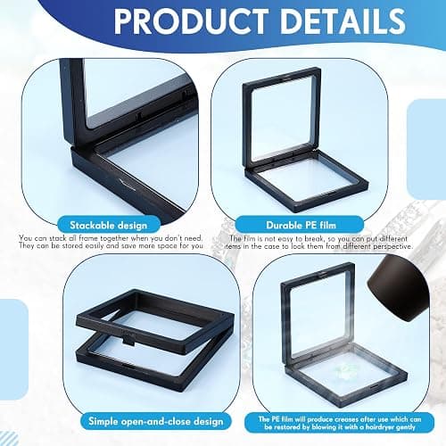 Soaoo 60 Pcs Floating Frame Display Stand Transparent Plastic 3D Floating Frame Clear PE Film Jewelry Box Coin Display Case for Medallion Shells thumbnail 4