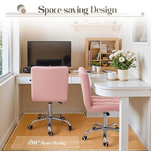 Furmax Mid-Back Office Task Chair Ribbed PU Leather Executive Chair Modern Adjustable Home Desk Retro Comfortable Work Chair 360 Degree Swivel with Arms (Light Pink) thumbnail 4