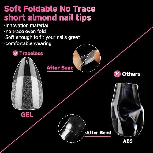 UNA GELLA Short Almond Nail Tips, 312pcs Short Almond Gel Nail Tips Shape Pre Etched Press On Nails Clear Acrylic Fake Nails No C Curve for Full Cover Nails Extension Home Art DIY Salon 12 Sizes thumbnail 4