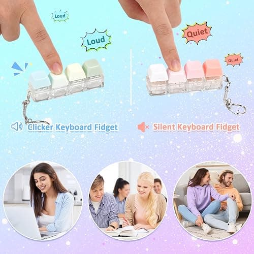Keyboard Fidget Toys Adults, 2 PCS Fidget Keyboard Keychain Silent Keyboard Clicker Fidget Toy Stress Relief Anxiety Sensory Fidget Toys Colorful Keyboard Fidget Clicker thumbnail 3