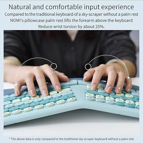 Wireless Ergonomic Keyboard and Mouse Combo with PU Wrist Rest, Carpal Tunnel Keyboard, 2.4G Colorful Split Ergo Keyboard, Comfortable Natural Typing, Compatible with PC/Laptop (Blue) thumbnail 7
