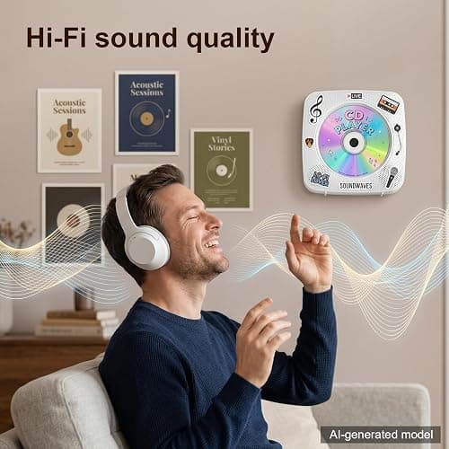 Gueray Portable CD Player Bluetooth: CD Players for Home Rechargeable Desktop Wall Portable CD Player with Bluetooth & Dual Speakers 1800mAh Boombox FM Radio USB Type-C MP3 Music Player thumbnail 4